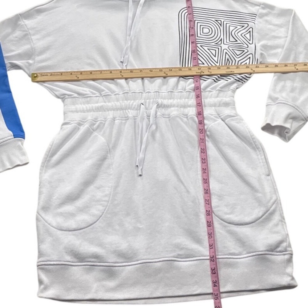 DKNY Hoodie Dress Womens Medium White Excellent Sport Logo Drawstring Waist - Picture 4 of 10